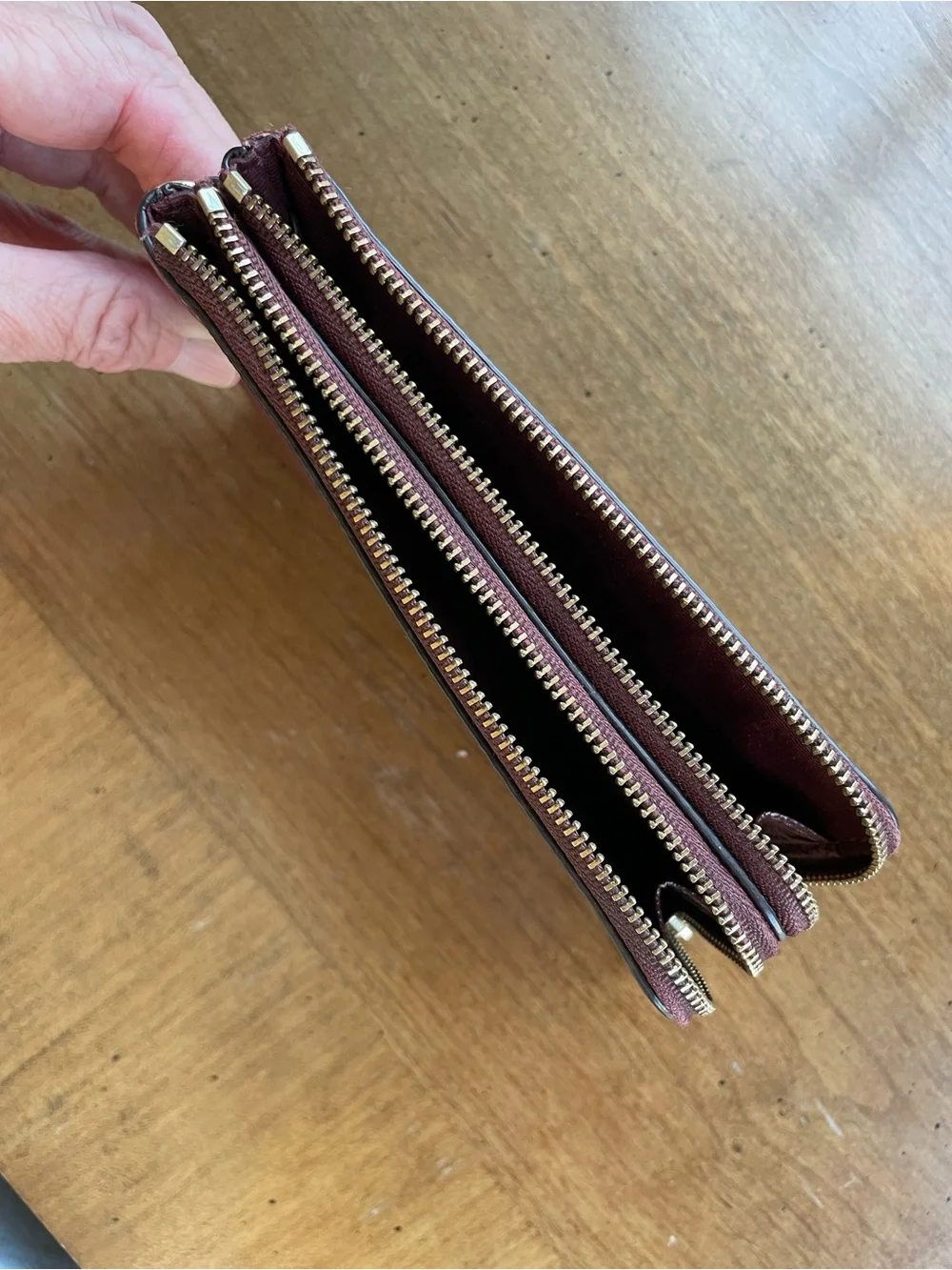 Coach Double Corner Zip Wristlet Burgundy Pebble Leather F87590 (No Strap)